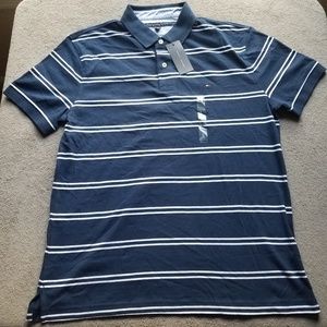 NWT Tommy Hilfiger Polo Navy Blue White Stripes
